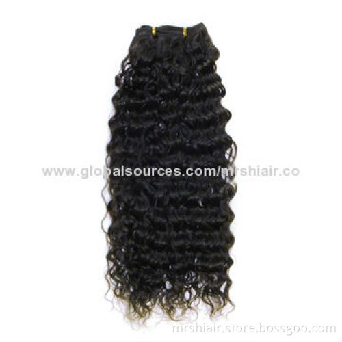 Jet black color curly wavy weft Malaysian Remy hair extensions